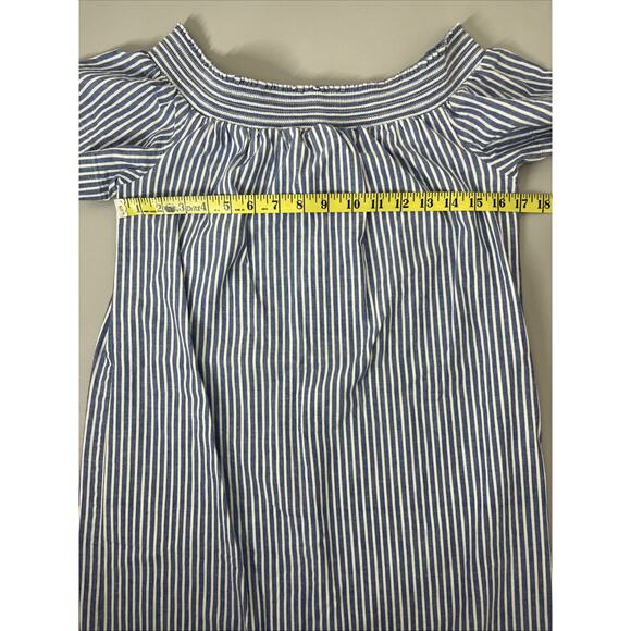 J Crew Striped Off the Shoulder Mini Dress 6 Linen Cotton Blend Nautical Preppy - Picture 5 of 10